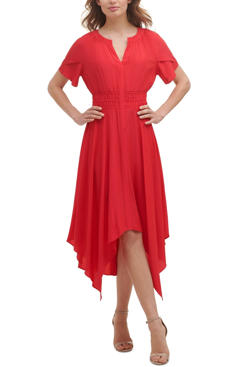 Vestido midi feminino Kensie com bainha de lenço de algodão, vermelho, tamanho 16
