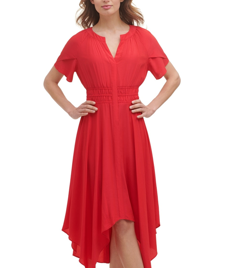 Vestido midi feminino Kensie com bainha de lenço de algodão, vermelho, tamanho 16