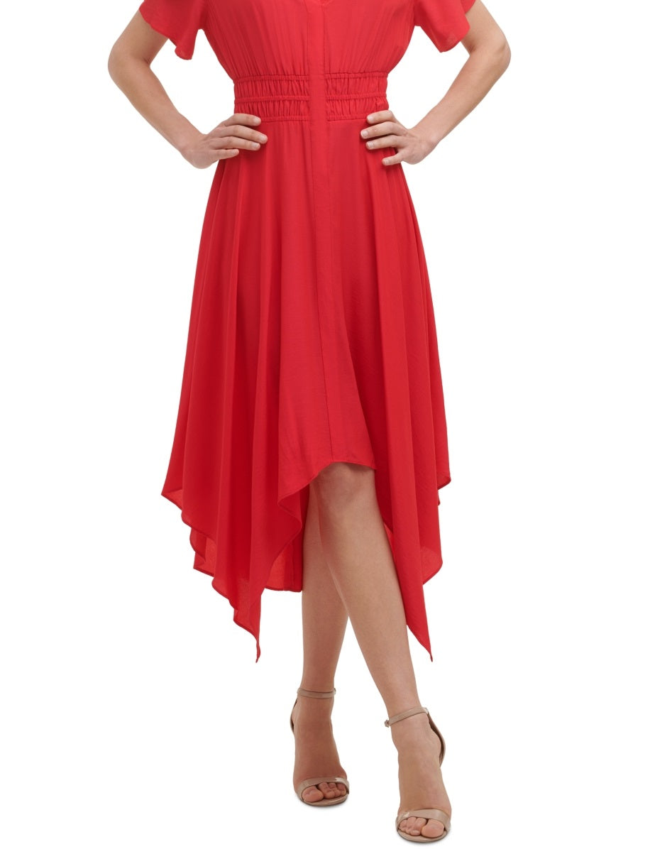 Vestido midi feminino Kensie com bainha de lenço de algodão, vermelho, tamanho 16