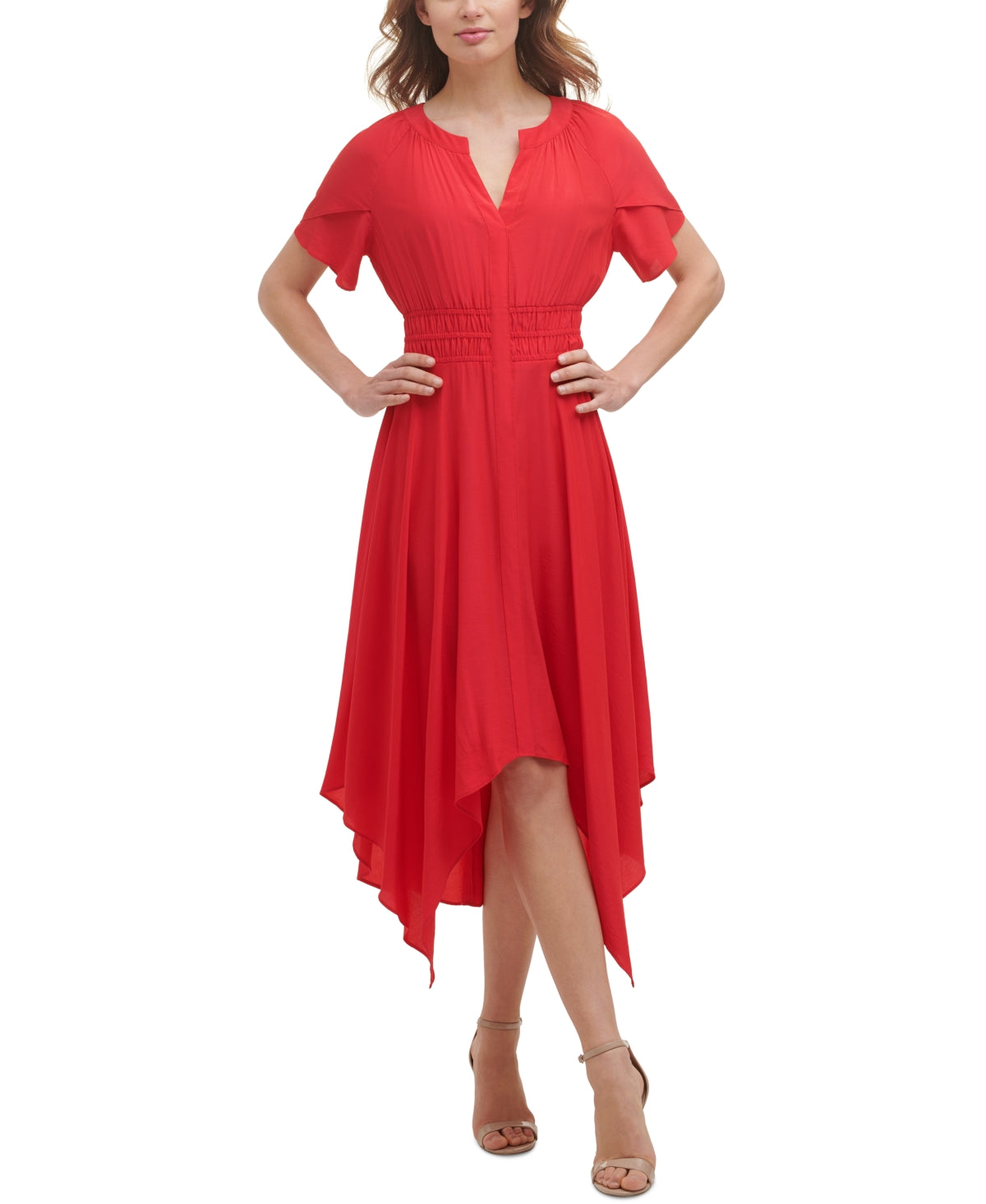 Vestido midi Kensie feminino com bainha de lenço, vermelho, tamanho 10