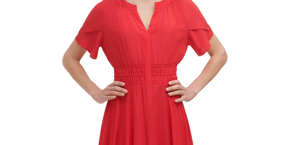 Vestido midi Kensie feminino com bainha de lenço, vermelho, tamanho 10