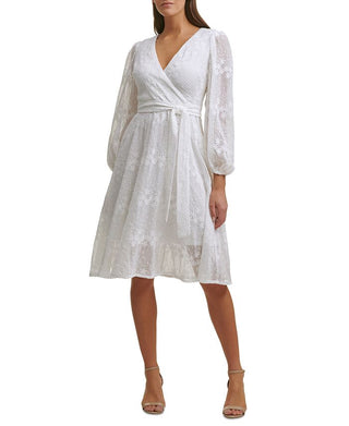 Kensie Women's Embroidered Faux Wrap Dress White Size 16