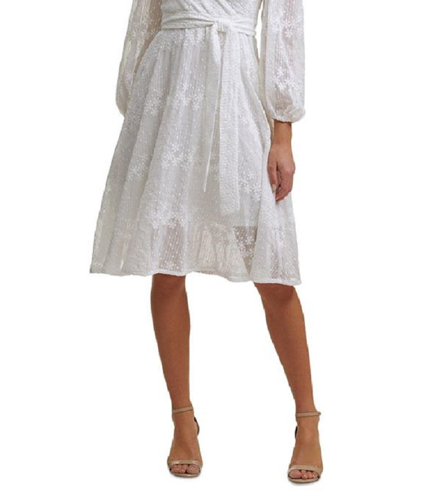 Vestido envelope falso bordado Kensie feminino, branco, tamanho 16