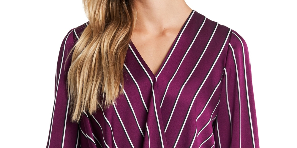 Blusa feminina Vince Camuto manga comprida com frente cruzada, vermelha, tamanho extrapequeno