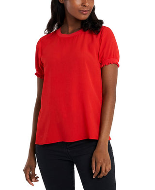 Riley &amp; Rae Feminino Jenna Smocked Cuff Top Vermelho Tamanho X-G