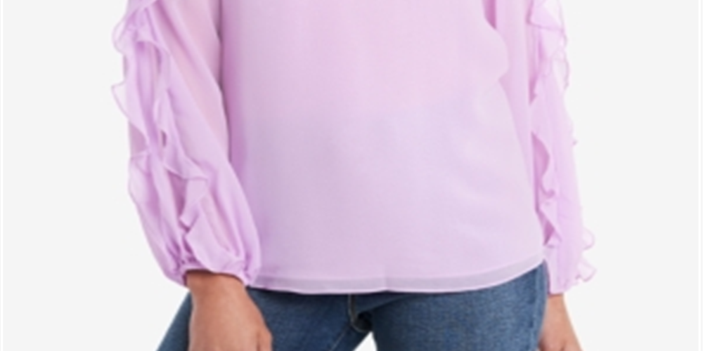 1.STATE Blusa feminina com babados, ombro vazado, manga comprida, decote redondo, rosa, tamanho grande