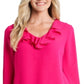 Blusa feminina CeCe com babados e decote em V, rosa, tamanho pequeno