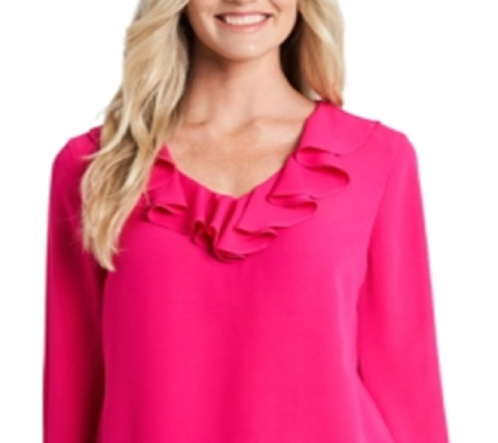 Blusa feminina CeCe com babados e decote em V, rosa, tamanho pequeno