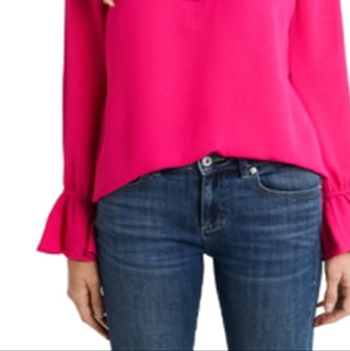 CeCe Women's Ruffle Detail V Neck Blouse Pink Size Small