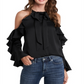 Blusa CeCe Feminina Ombros Vazados com Babados, Preta, Tamanho P