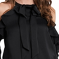 Blusa CeCe Feminina Ombros Vazados com Babados, Preta, Tamanho P