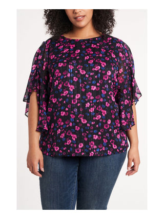 Blusa feminina Vince Camuto com estampa floral e mangas bufantes, rosa, tamanho 3X