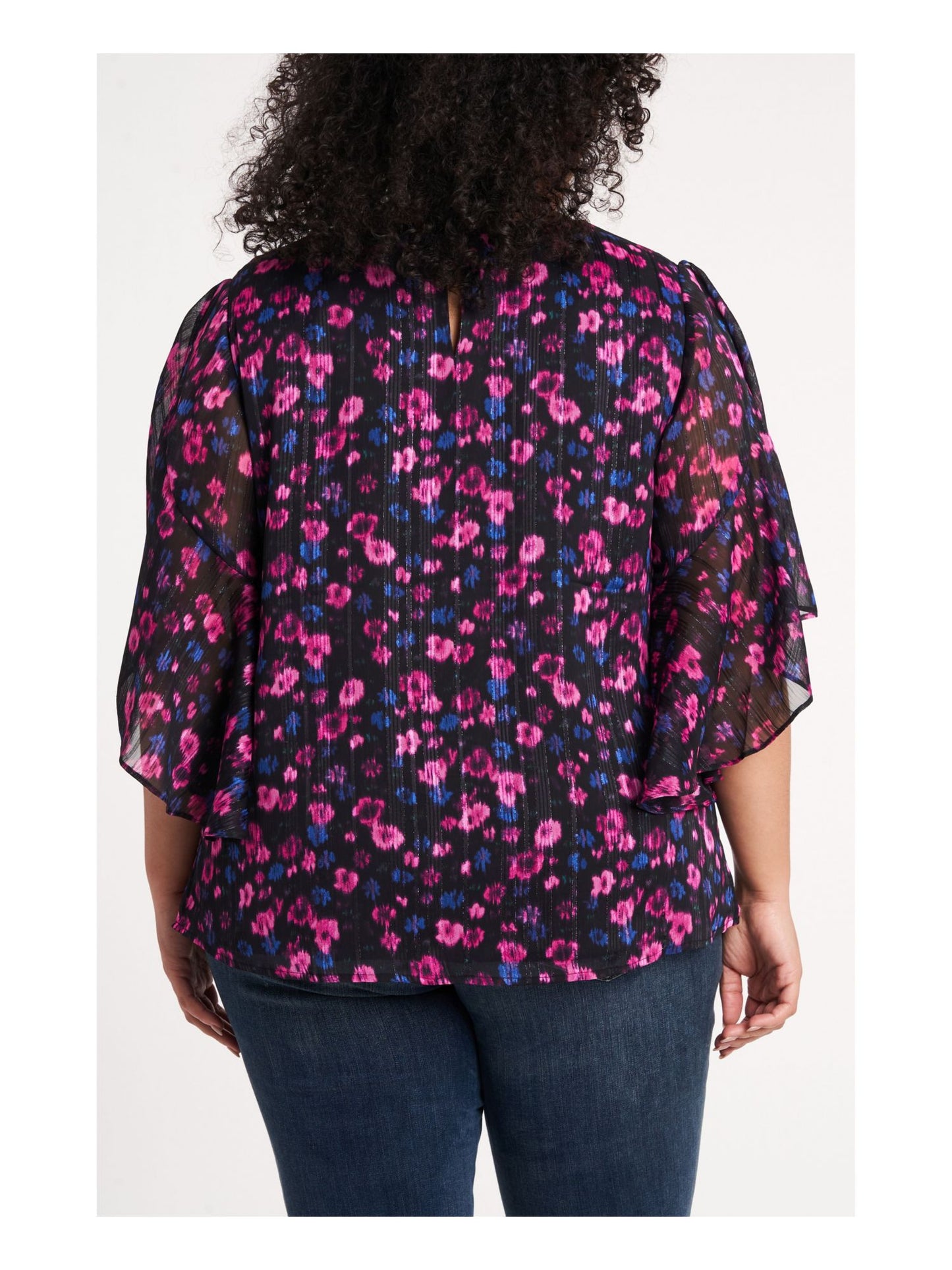 Blusa feminina Vince Camuto com estampa floral e mangas bufantes, rosa, tamanho 3X