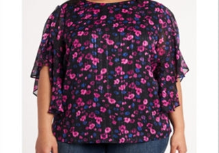 Blusa feminina Vince Camuto com estampa floral e mangas bufantes, rosa, tamanho 3X