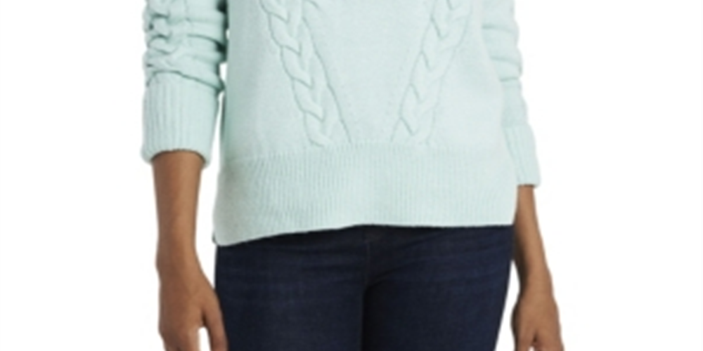 Suéter feminino Vince Camuto com ponto trançado verde, tamanho médio