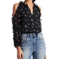 1.STATE Blusa feminina com babados e ombros descobertos, preta, tamanho extragrande