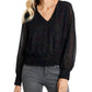 1.STATE Blusa feminina de malha com decote em V, preta, tamanho extragrande