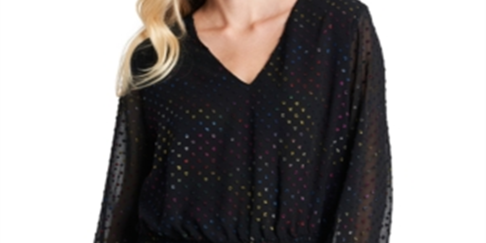 1.STATE Blusa feminina de malha com decote em V, preta, tamanho extragrande