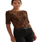 Blusa Ralph Lauren Feminina com Estampa de Jaguatirica e Decote Canoa, Preta, Tamanho P