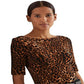 Blusa Ralph Lauren Feminina com Estampa de Jaguatirica e Decote Canoa, Preta, Tamanho P