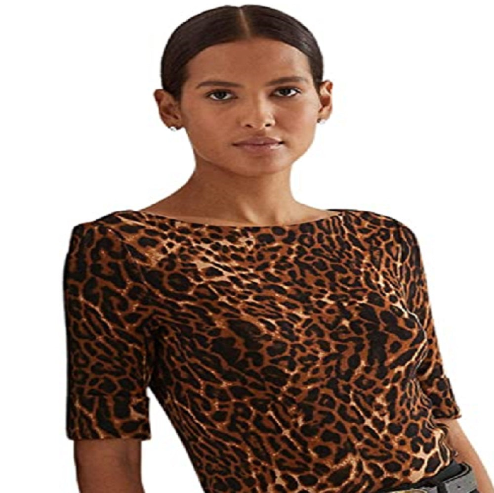 Blusa Ralph Lauren Feminina com Estampa de Jaguatirica e Decote Canoa, Preta, Tamanho P