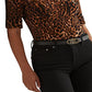 Blusa Ralph Lauren Feminina com Estampa de Jaguatirica e Decote Canoa, Preta, Tamanho P