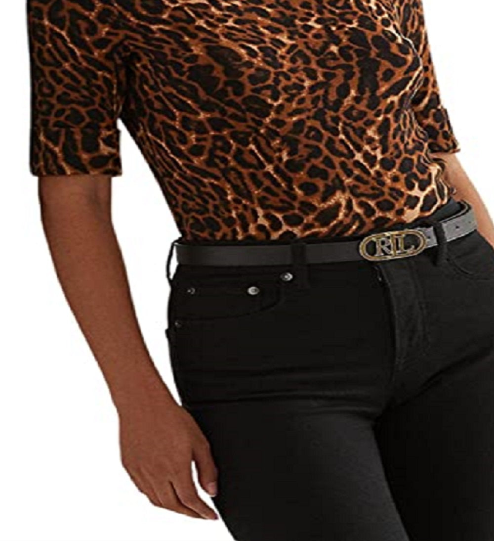 Blusa Ralph Lauren Feminina com Estampa de Jaguatirica e Decote Canoa, Preta, Tamanho P