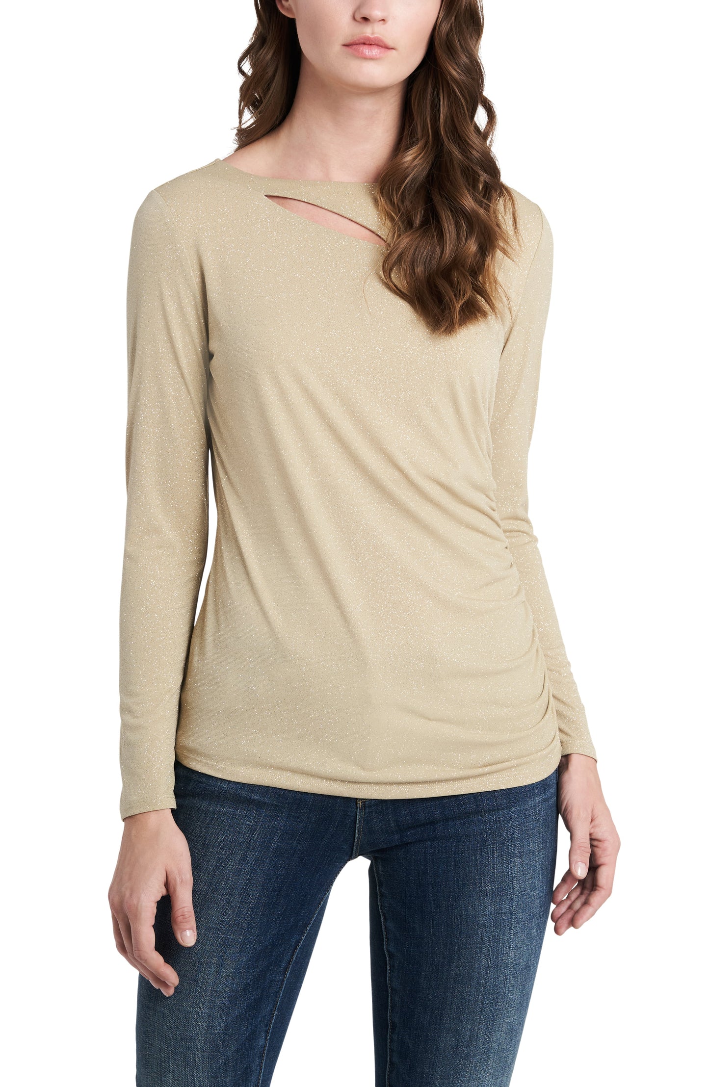 Vince Camuto Blusa Feminina Sparkle Jersey Recortada Amarela Tamanho Grande