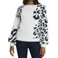 Suéter felpudo feminino Vince Camuto com estampa animal e jacquard, branco, tamanho extrapequeno