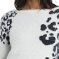 Suéter felpudo feminino Vince Camuto com estampa animal e jacquard, branco, tamanho extrapequeno