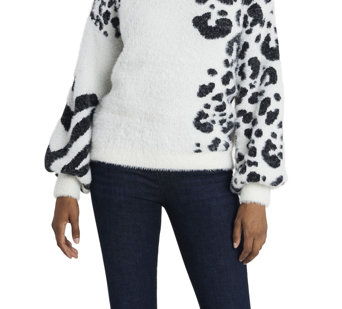 Suéter felpudo com estampa animal jacquard feminino Vince Camuto, branco, tamanho grande