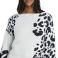 Suéter felpudo feminino Vince Camuto com estampa animal e jacquard, branco, tamanho extragrande