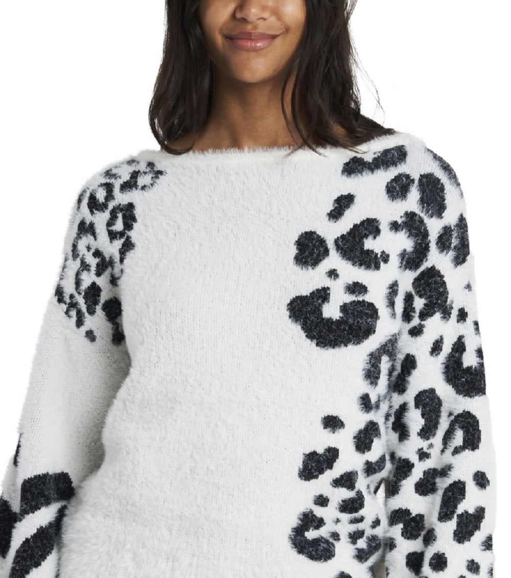Suéter felpudo feminino Vince Camuto com estampa animal e jacquard, branco, tamanho extragrande