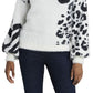 Suéter felpudo feminino Vince Camuto com estampa animal e jacquard, branco, tamanho extragrande