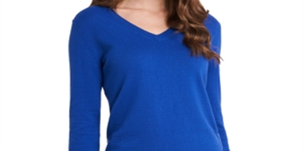 Suéter feminino Riley &amp; Rae Clara com decote em V, azul, tamanho pequeno