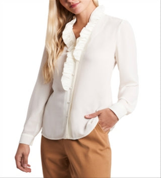 Blusa feminina Piper com babados, branca, tamanho médio, da Riley &amp; Rae