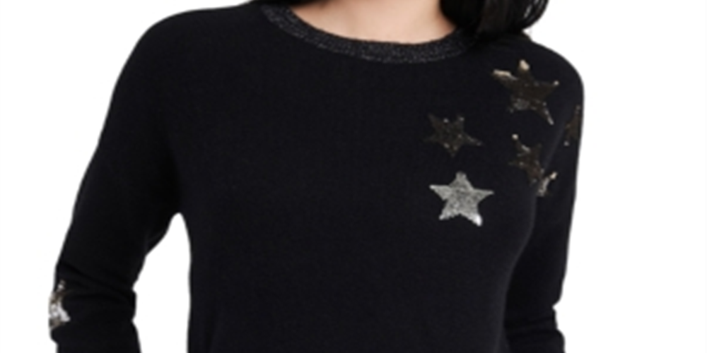 Suéter feminino Riley &amp; Rae Jamie Sequin Star, preto, tamanho extragrande