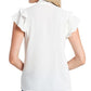 Blusa CeCe Feminina Pintuck Ruffle Manga Curta Branca Tamanho G