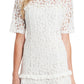 Vestido curto feminino CeCe com babados e renda, branco, tamanho 2