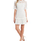 Vestido curto feminino CeCe com babados e renda, branco, tamanho 2