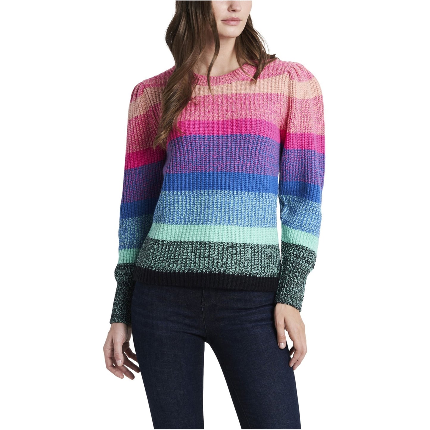 Suéter feminino Vince Camuto de manga comprida com blocos de cores, rosa, tamanho XS
