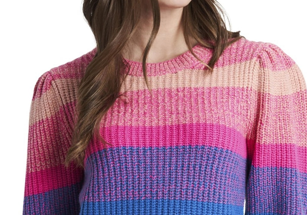 Suéter feminino Vince Camuto de manga comprida com blocos de cores, rosa, tamanho XS