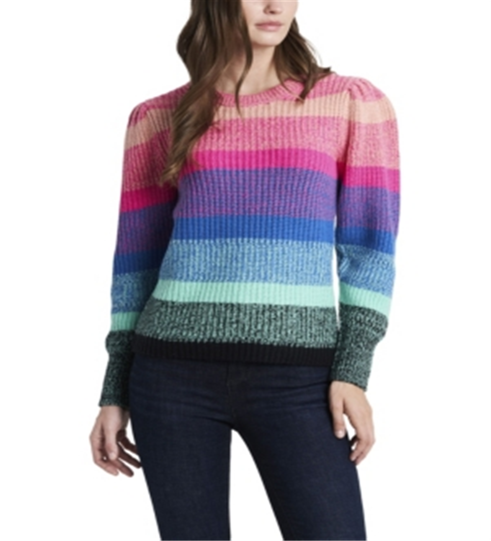 Suéter feminino Vince Camuto de manga comprida com blocos de cores, rosa, tamanho XS