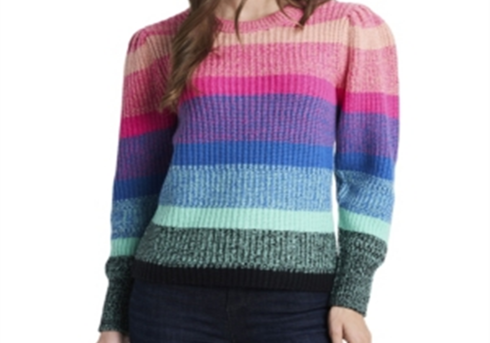 Suéter feminino Vince Camuto de manga comprida com blocos de cores, rosa, tamanho XS