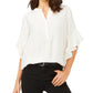 Blusa feminina Vince Camuto com mangas franzidas e decote dividido, branca, tamanho extrapequeno