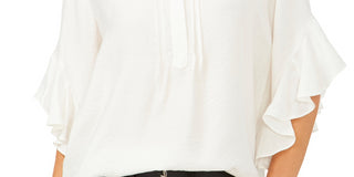 Blusa feminina Vince Camuto com mangas franzidas e decote dividido, branca, tamanho extrapequeno