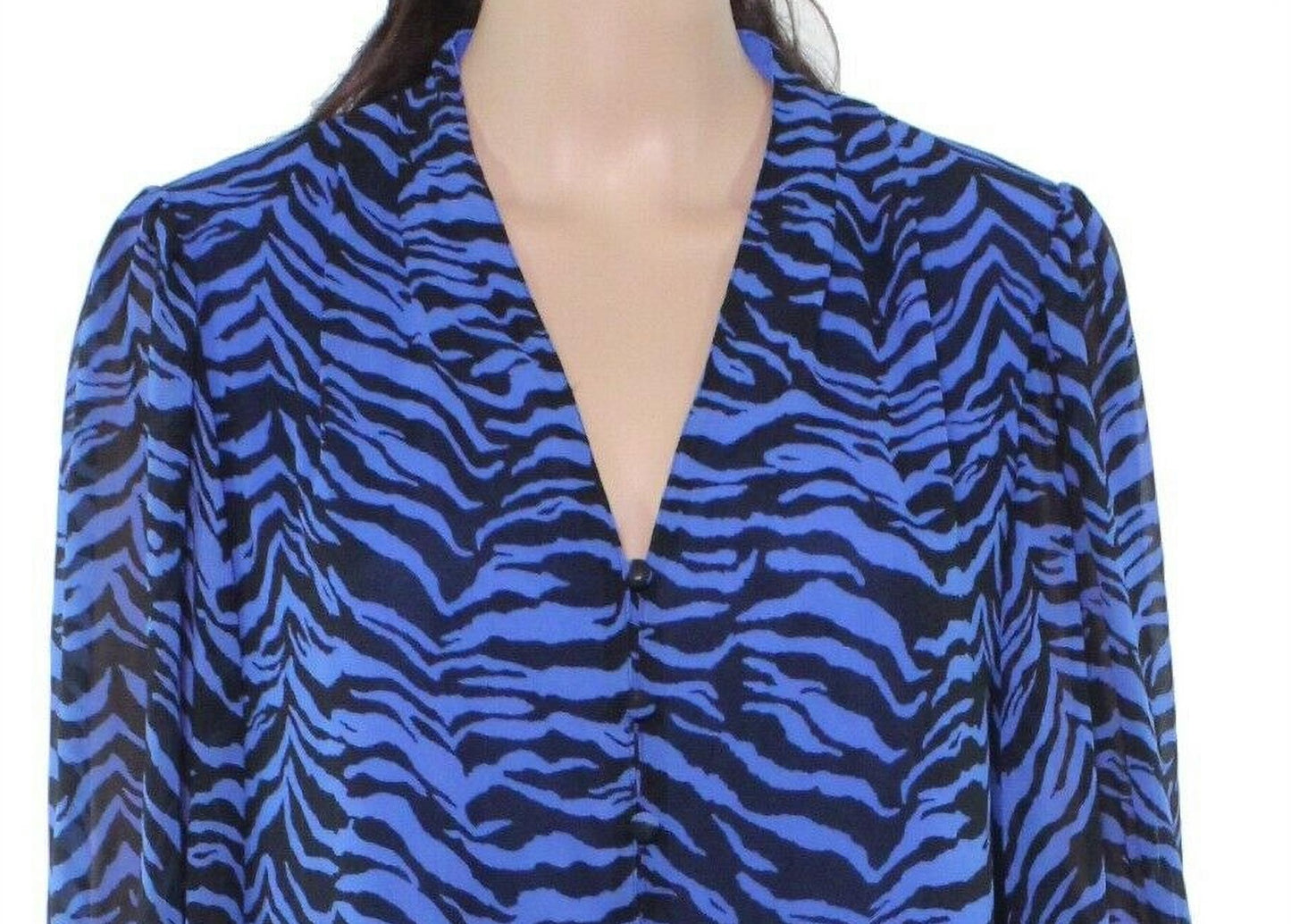 Blusa feminina Vince Camuto Animal Impression com manga curta, azul, tamanho médio