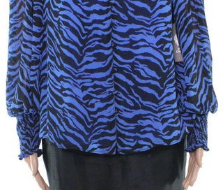 Blusa feminina Vince Camuto Animal Impression com manga curta, azul, tamanho médio