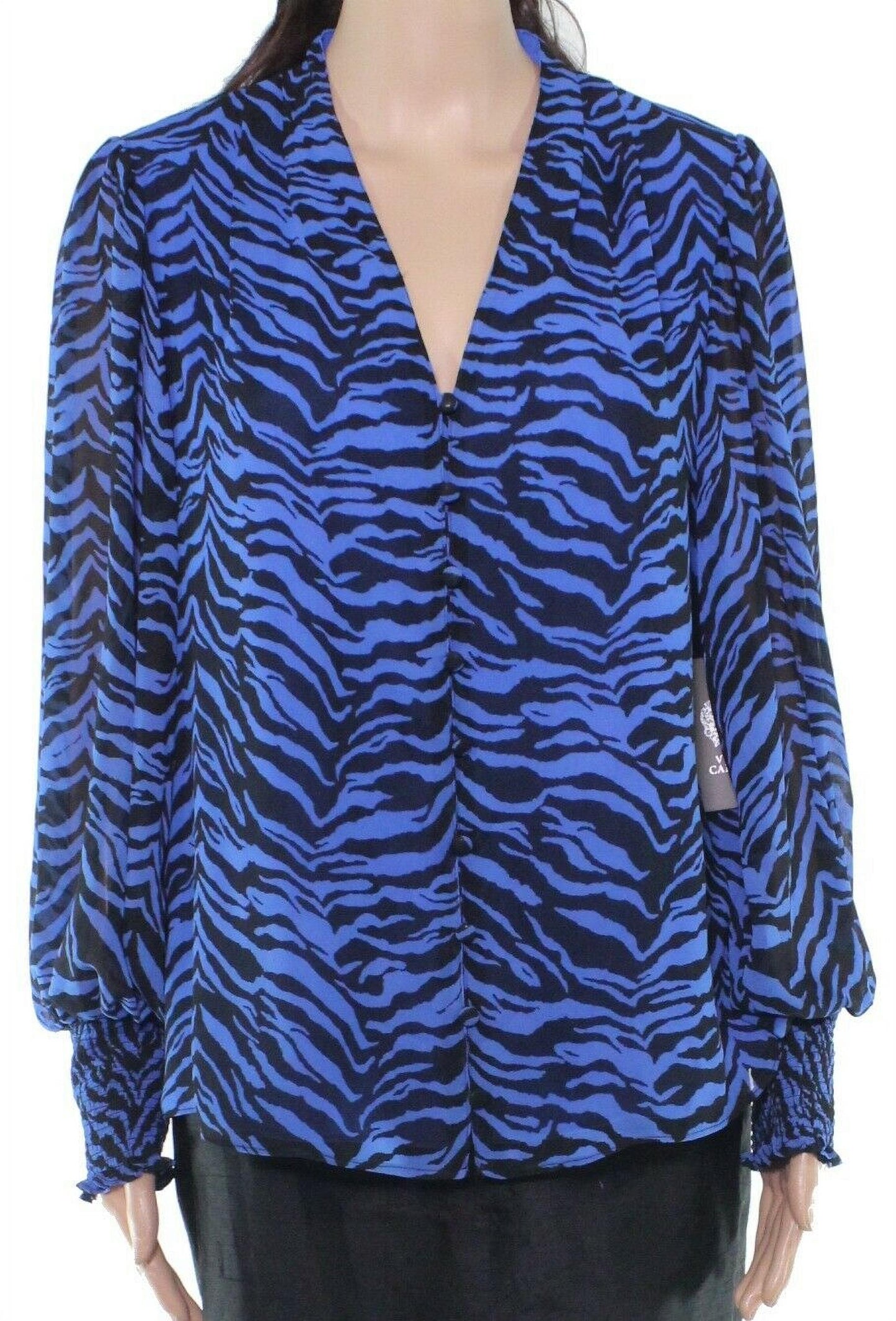 Blusa feminina Vince Camuto Animal Impression com manga curta, azul, tamanho médio