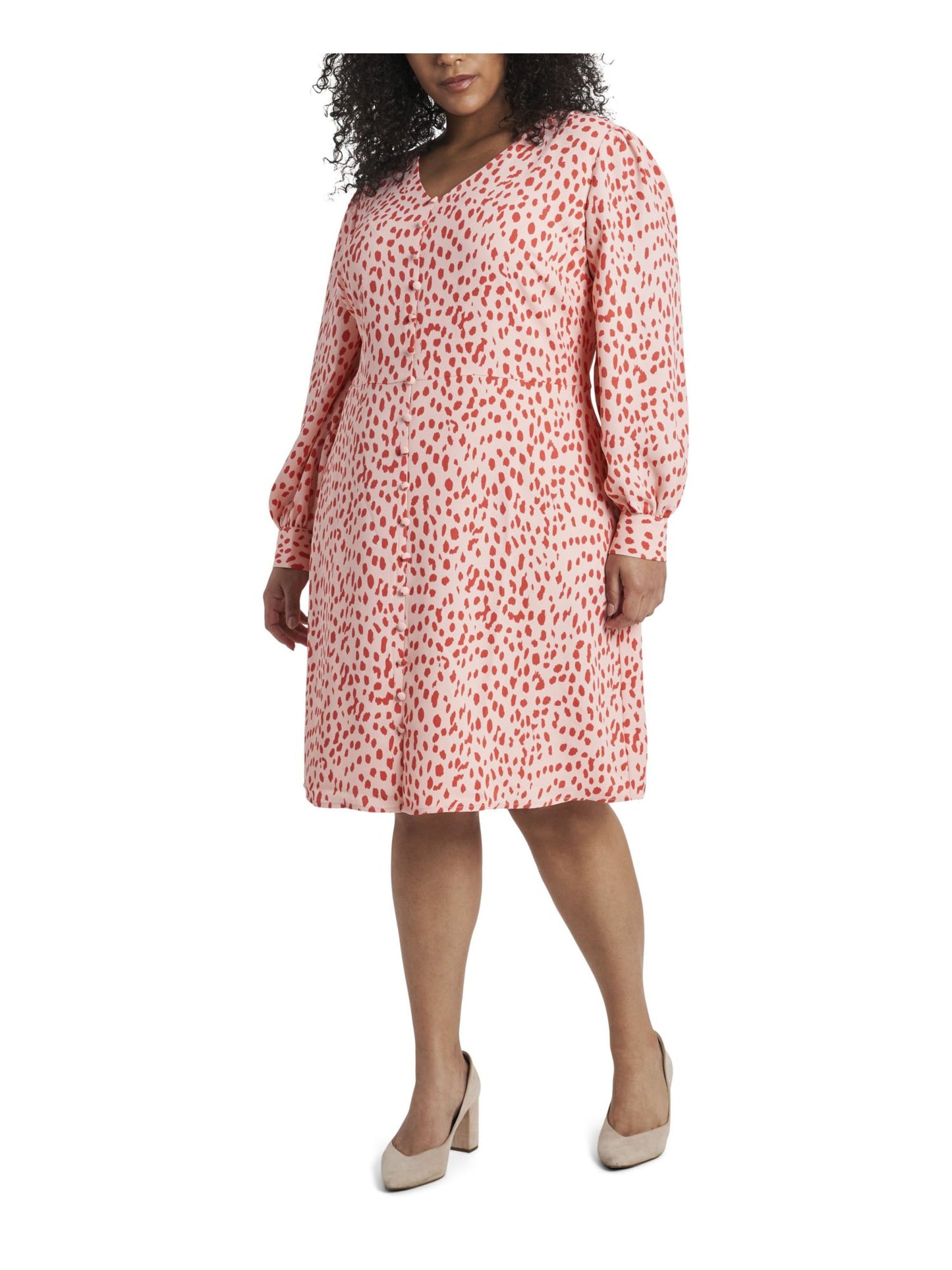 Vestido feminino Vince Camuto com estampa animal Reset manga comprida laranja tamanho 16W